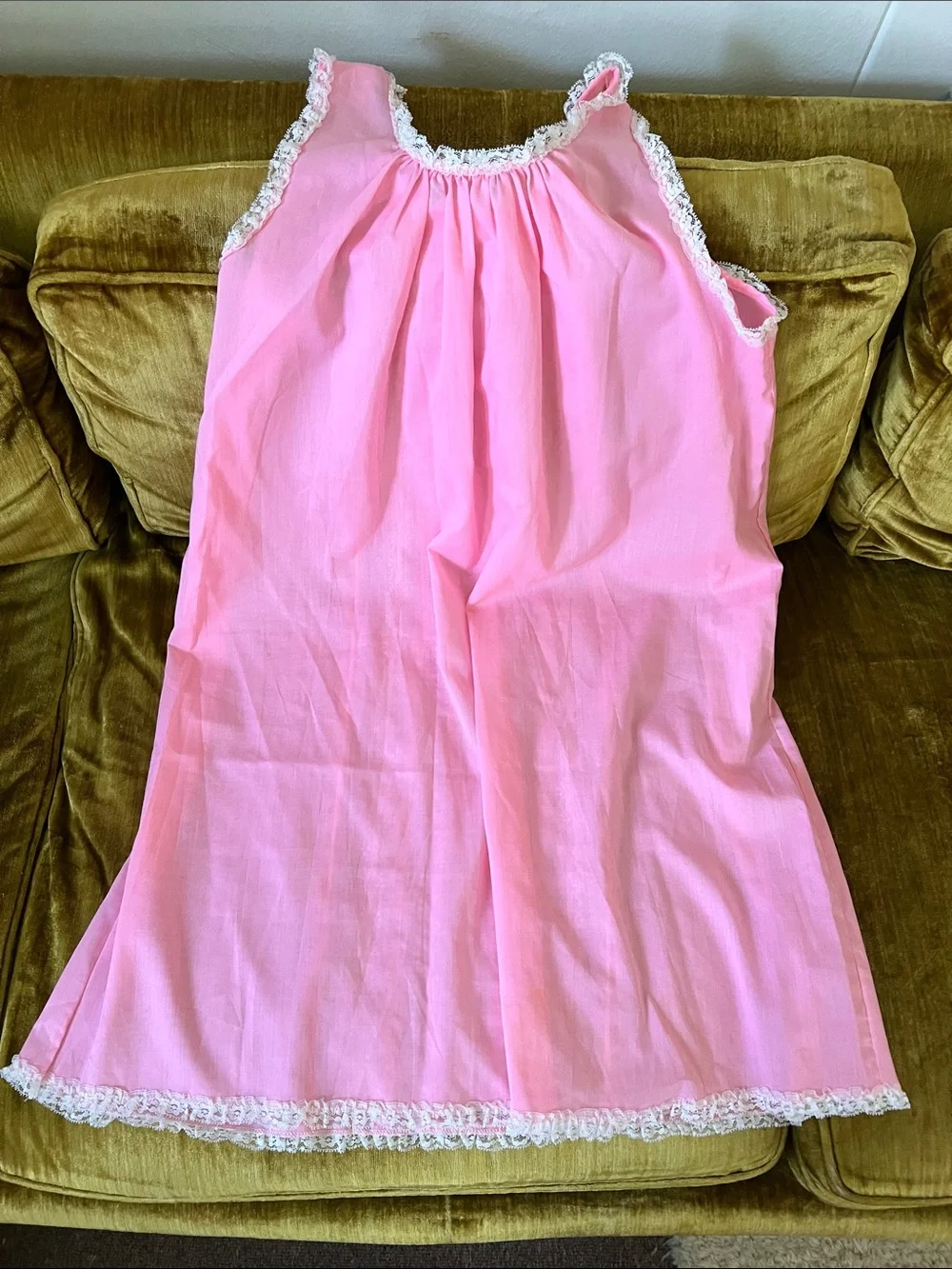 Vintage Pink Sleeveless Babydoll Nightgown with White Lace lingerie coquette - Picture 6 of 13